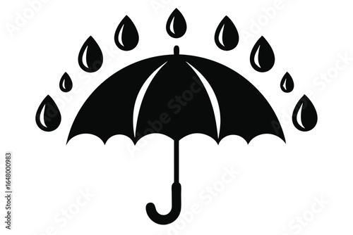 Umbrella with Dripping Raindrops Vector Illustration, Weather Protection Icon and Symbol, Simple Design