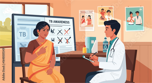 Tuberculosis awareness program doctor consults with patient in clinic