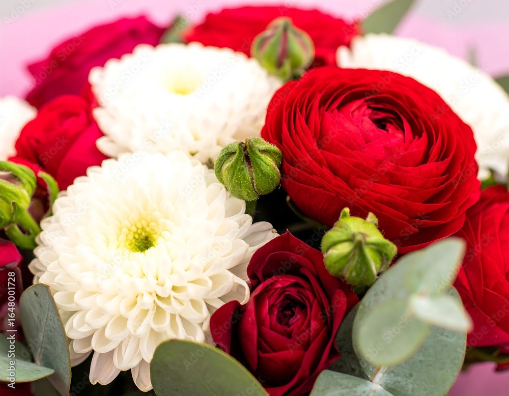 Naklejka premium Close-up of a bouquet of red and white flowers
