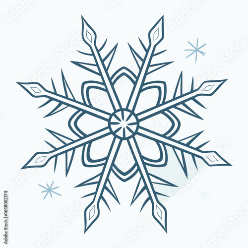Detailed snowflake design, intricate lines, wintery theme.
