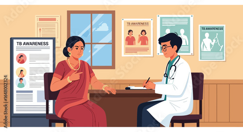 Doctor consults with patient about tuberculosis awareness, offering medical advice