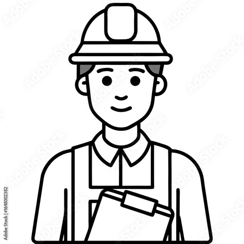 Smiling worker in uniform, holding clipboard.
