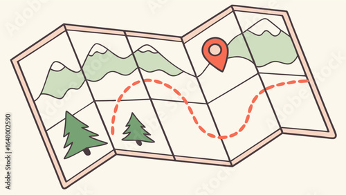Folded map showing a mountain route.
