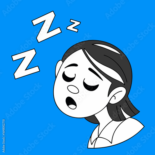 Sleepy cartoon girl with closed eyes.
