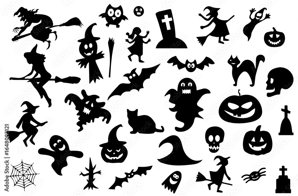 Naklejka premium halloween icons silhouette transparent