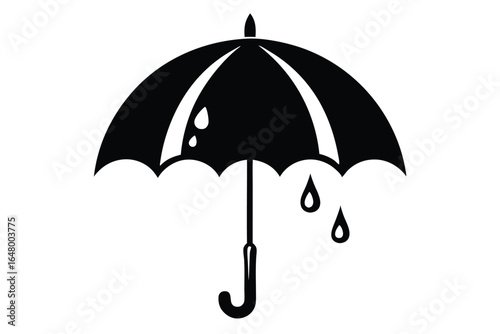 Stylish Black Umbrella with Water Droplets, Weather Protection and Rainy Day Icon Design