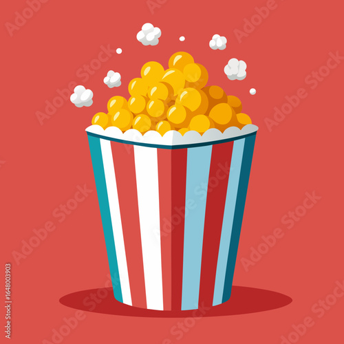 Popcorn in a striped box, bursting with deliciousness.
