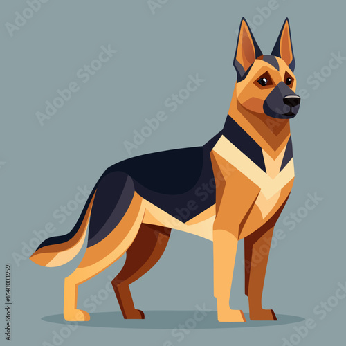 German Shepherd dog, stylized geometric design.
