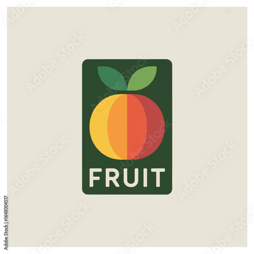 Abstract fruit logo template. Colorful flat vector design for organic shop, juice label, healthy food store or vegetarian cafe. Icon in rectangular shape.