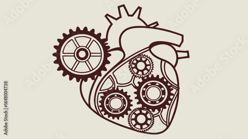 Steampunk heart with intricate gears, symbolizing mechanical life.
