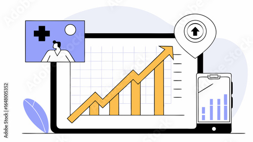 Growing healthcare statistics displayed on digital devices.

