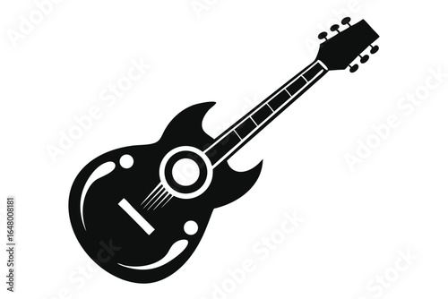 Silhouette Image Depicting an Acoustic Guitar with Tuning Pegs, Strings, and Sound Hole