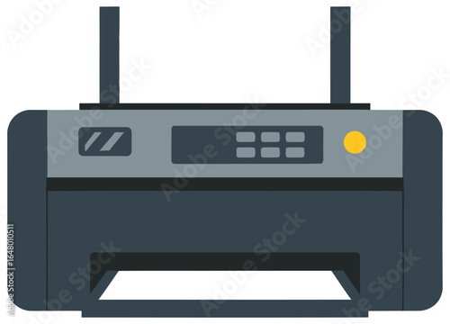 Printer vector illustration in flat design style showing a modern office device with control panel and paper tray for technology, printing, and business related creative projects
