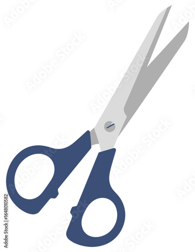 Scissors vector illustration in flat design style with silver blades and blue handles for office, school, crafting, sewing, and cutting related creative artwork