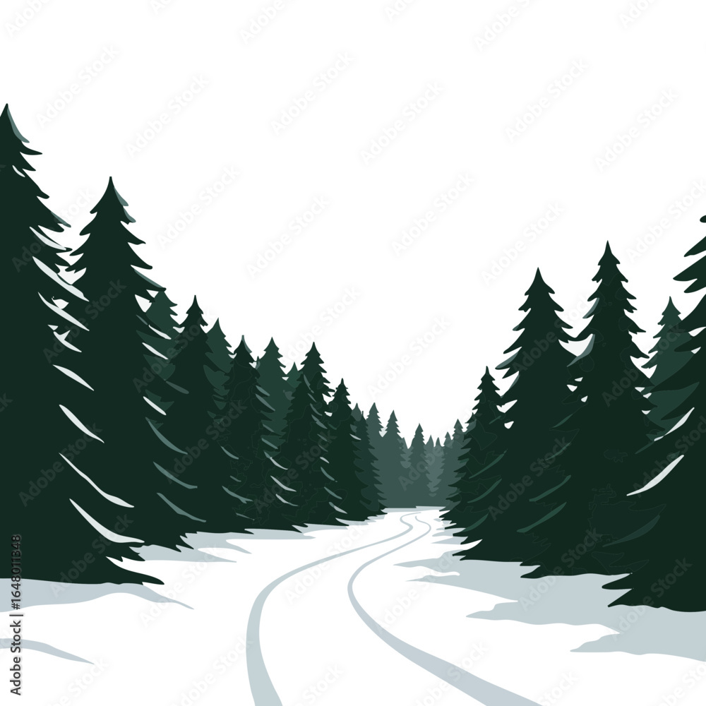 Obraz premium Vector illustration of snow trail in forest on white background