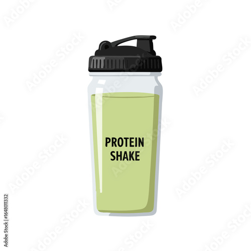 Vector illustration of protein shake in bottle on white background, fitness