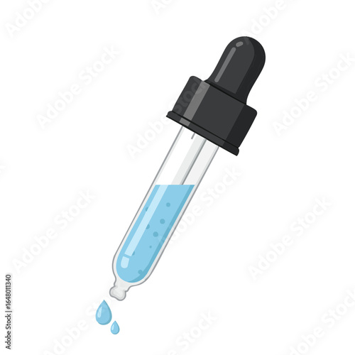 Vector illustration of serum dropper with liquid on white background, beauty theme