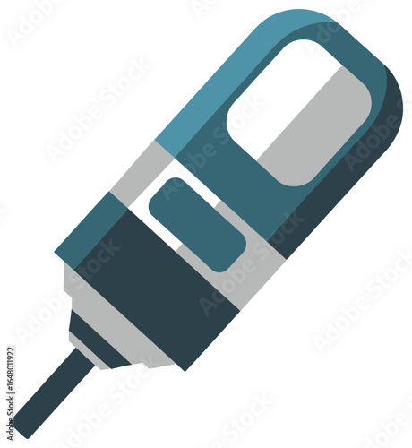 Pencil sharpener illustration with blue and gray body in clean flat vector style for stationery school office supplies and educational design themes