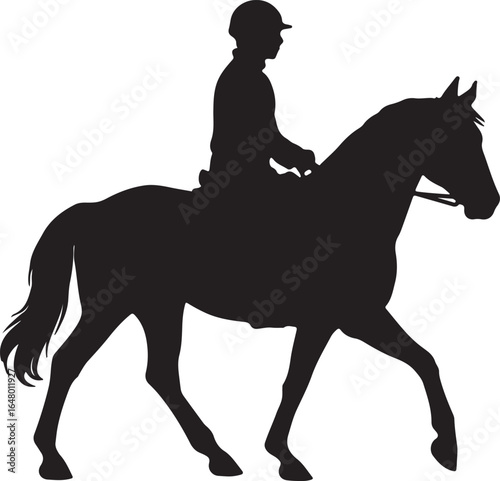 Black silhouette of a person riding a horse in motion rider black and white