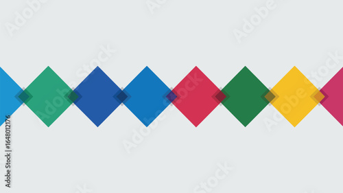A row of colorful diamond shapes overlapping each other against a light gray background in a simple design