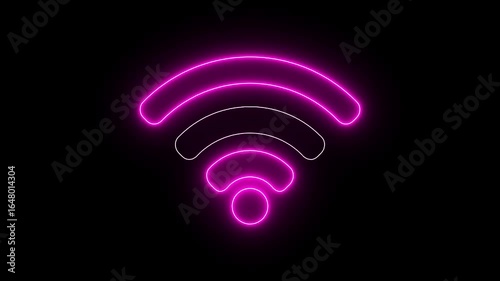Glowing neon line Wi-Fi wireless internet network symbol icon isolated on black background. 4K Video motion animation. Neon digital wifi network icon concept. WIFI hotspot icon,  Wireless icon. 
