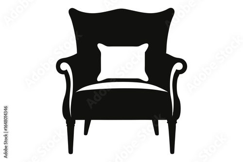 Silhouette of Wingback Chair with Pillow Elegant Furniture Design Illustration