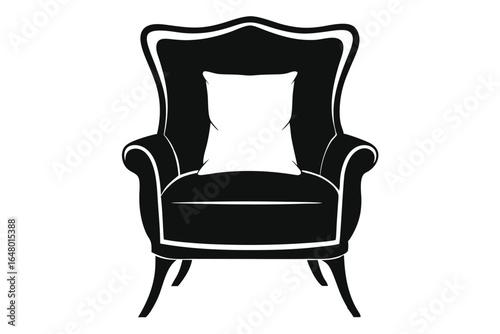Silhouette of Black Wingback Chair with Cushion for Interior Design Projects