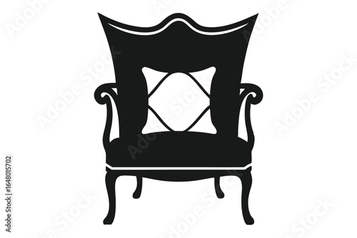 Elegant black armchair silhouette with pillow stylish furniture illustration for interior design projects