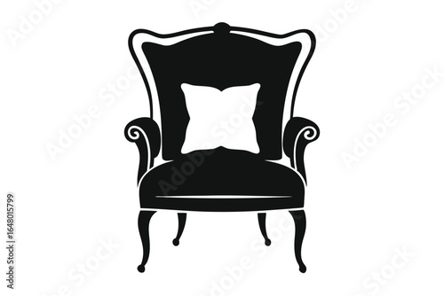 Elegant Black Armchair with White Pillow Graphic Illustration for Interior Design