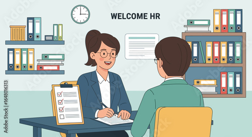 Human resources welcoming new employees with orientation and onboarding process