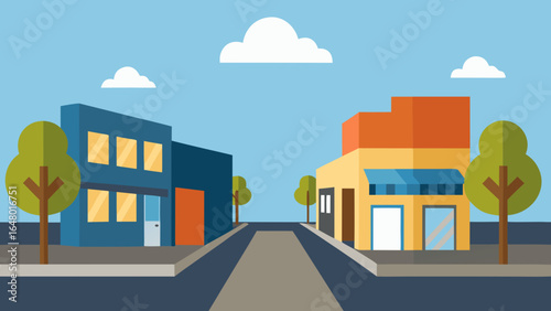 Vector illustration of a city street with houses and buildings