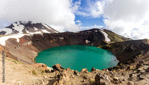 Volcanic crater lake panorama