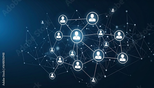 A small organizational chart style with people icons spaced at a moderate distance and connected by lines on a dark ton background.