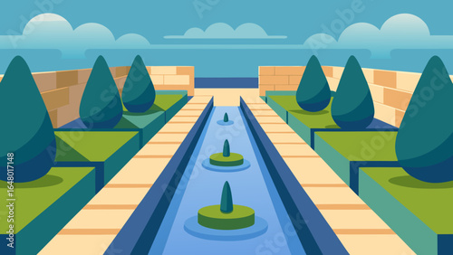 Summer landscape of an empty bench by the sea and beach