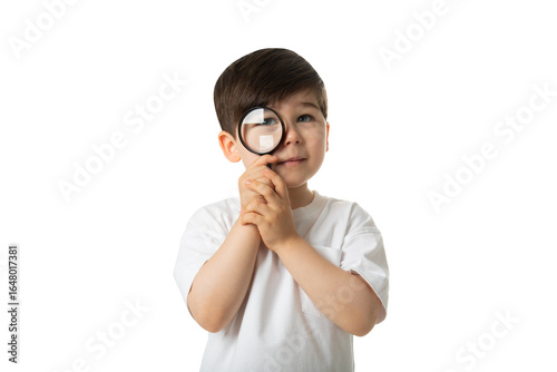 Boy with Magnifying Glass, PNG, isolated on transparent Background