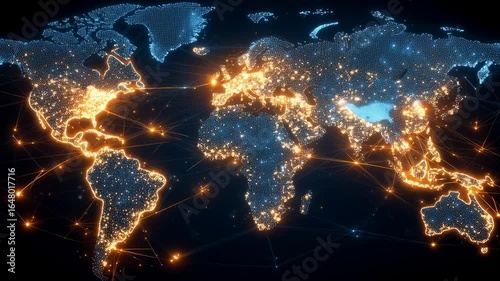 A globe with many lights on it. The lights are in different colors and are spread out all over the globe