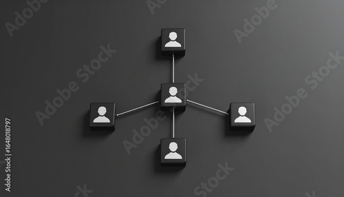 A small organizational chart style with people icons spaced at a moderate distance and connected by lines on a dark ton background.
