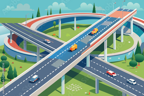Urban transportation scene showing heavy traffic on a city freeway