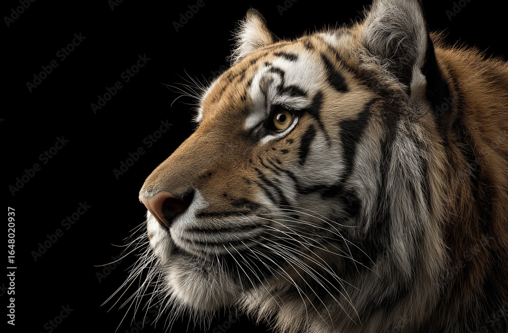 Obraz premium Tiger, portrait photography, side view, white and black background