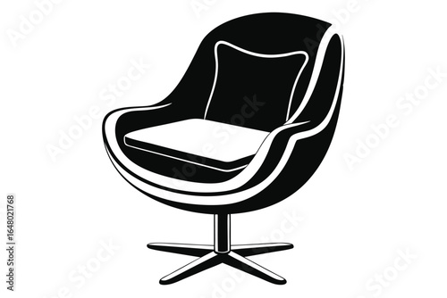 Black and White Stylish Modern Chair with Pillow on FourLegged Base