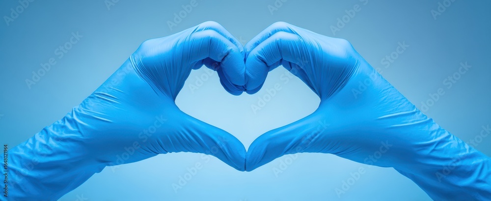 Obraz premium [The Blue Gloved Hands Forming a Heart Shape to Symbolize Healthcare Compassion]
