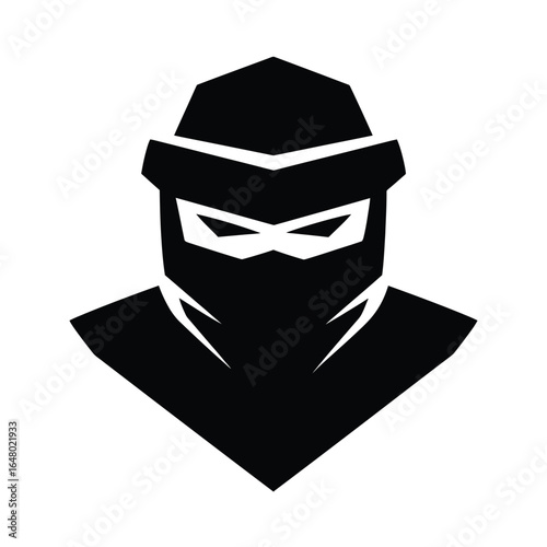 Obraz na płótnie Minimalist black silhouette of a masked ninja warrior's head, representing steal
