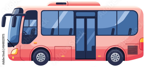 bus vector illustration of a modern passenger public transport vehicle with large windows and front entry door in flat style created for travel commuting and urban mobility themed creative projects