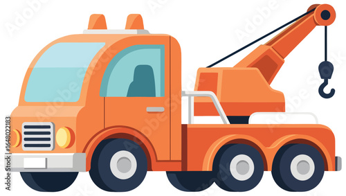 tow truck vector illustration in bright orange with crane arm and hook perfect for roadside assistance breakdown recovery and automotive repair themed professional creative design projects