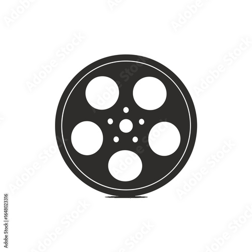 Simple film reel silhouette on a white background. Classic icon for movie, cinema, and entertainment themes.