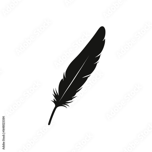 Elegant Black Feather Vector Artistic Graphic Design and Symbol of Writing and Lightness.