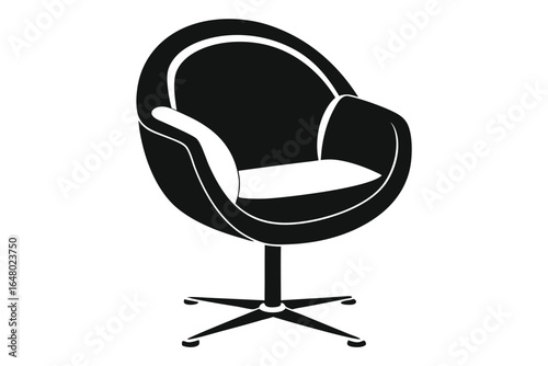Modern Black Armchair with White Accents and FourLegged Base Illustration