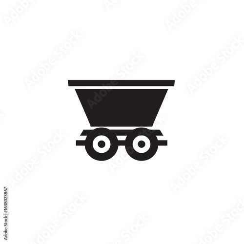 Simple black and white illustration of a mine cart with wheels