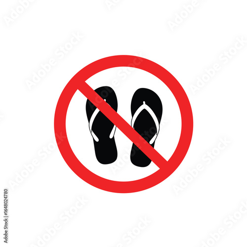 No flip flops symbol with red prohibition circle illustrating footwear restrictions and safety regulations for workplace environments and public areas with specific dress code requirements and rules
