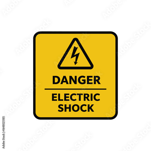 Yellow Danger Electric Shock Hazard Sign Illustration Cautionary Message Regarding Electrical Safety and Potential Risks in High Voltage Areas with Emphasis on Prevention and Awareness